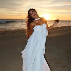 Ruffles Scarf Collar Long Dress