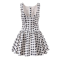 Gingham Mini Button Sleeveless Dress