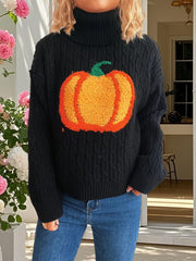 Turtleneck Pumpkin Embroidery Sweater