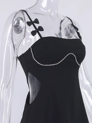 Black Diamonds Spaghetti Strap Cut Out Mini Dress