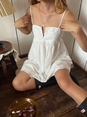 White Sleeveless Back Tie Babydoll Mini Dress