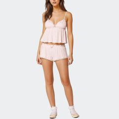 Cami V-neck Top And Elastic Shorts Lounge Set