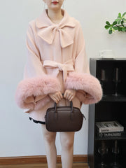 Bowknot Knitted Cape Short Coat