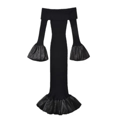 Black Off Shoulder Knitted Long Mermaid Fishtail Dress