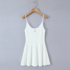 White Ribbed Bow Short Dress
