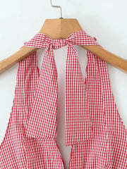 Red Plaid Halter Mini Dress