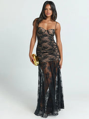 Lace Patchwork Mesh Strap Maxi Dress