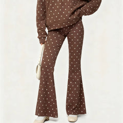 Polka Dot Folded Waistband Flared Pants