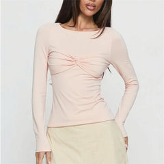 Long Sleeve Twist Knot Front Blouse