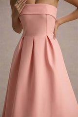 Strapless Solid Midi Dress