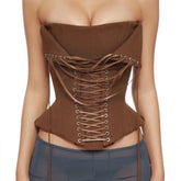 Brown Corset Lace Up Top