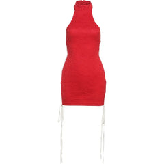 Lace Stripe Turtleneck Mini Dress