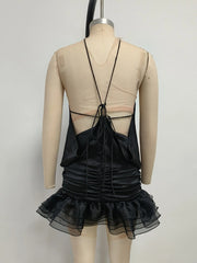 Black Halter Open Back Mini Dress