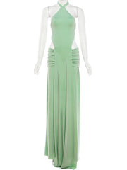 Green Split Hem Bandage Sleeveless Folds Maxi Dress