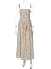Floral Print Square Neck Strap Long Dress