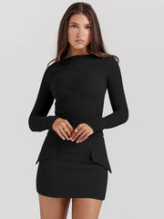 Round Neck 3-piece Long Sleeve T-shirt Mini Skirt Set