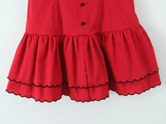 Red Front Button Hem Ruffle A-line Mini Dress