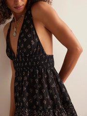 Floral Printed Open Back Halter Mini Dress