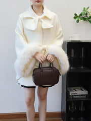 Bowknot Knitted Cape Short Coat