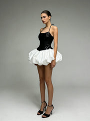 Halter Sequin Corset Crop Top And Bubble Hem Skirt Set