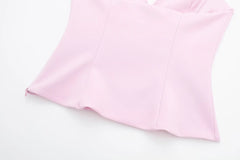 Solid Halter Collar Vest And Back Pocket Shorts Set