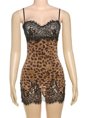 Patchwork Cami Leopard Lace Mini Dress