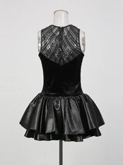Black Sheer Sequin O-Neck Sleeveless Mini Dress