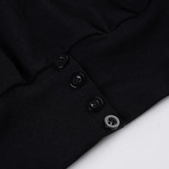 Black Halter Cowl Buttoned Crop Top