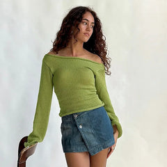 Off Shoulder Knitted Full Sweater
