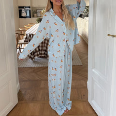 Floral  Long Sleeve Shirt and Pants Pyjama Set