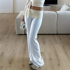 Floral Print Fold Over Waist Wide Straight Leg Trousers