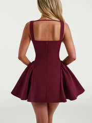 Solid Flare Strap Bustier Mini Dres