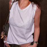 White Rhinestone Bikini Print Sleeveless Tank Top