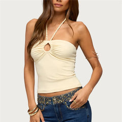Braided Rope Neck Sleeveless Keyhole Crop Top