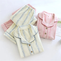 Striped Print Flannel Shirt And Pants Pajama Set