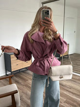 Pink Faux Suede Lapel Collar Belted Jacket