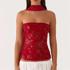 Sequin Tube Top with Scarf