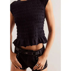 Smocked Ruffle Hem Short Sleeve Top