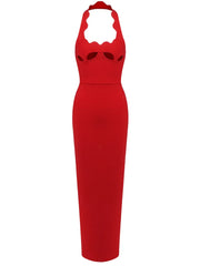 Halter Neck Hollow Out Design Bandage Maxi Dress