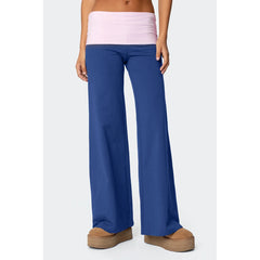 Folded Over Elastic Low Waist Contrast Color Wide Leg Sweatpants
