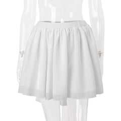 Black Cut Out Hem Tube Top And White Frill Mini Skirt With Scarf