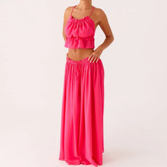 Tie Front Cami Backless Crop Top And Long Skirt Set