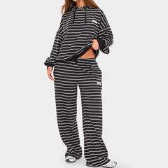 Striped Long Sleeve Hoodie Sweatshirt and Joggers Pants Tracksuit Set
