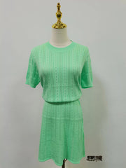 Knit Short Sleeve Top And Mini Skirt Set