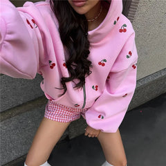 Cherry Print Zip Up Hoodie