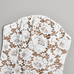 White Strapless Lace Corset Ruched Hem Bodycon Mini Dress