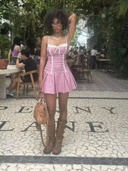Pink Lace Strappy Mini Dress