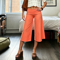 Fold Over Waist Wide Leg Capri Pants