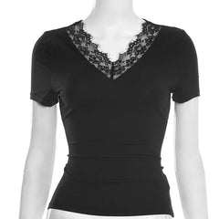 Short Sleeve Lace Trim T-shirt