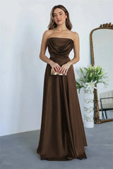 Satin Strapless Drape Maxi Gown